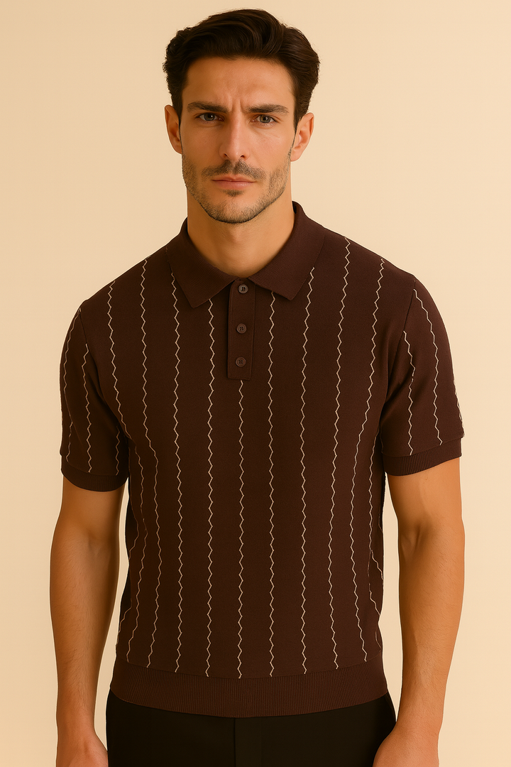 Texture Stripe Knitted Polo