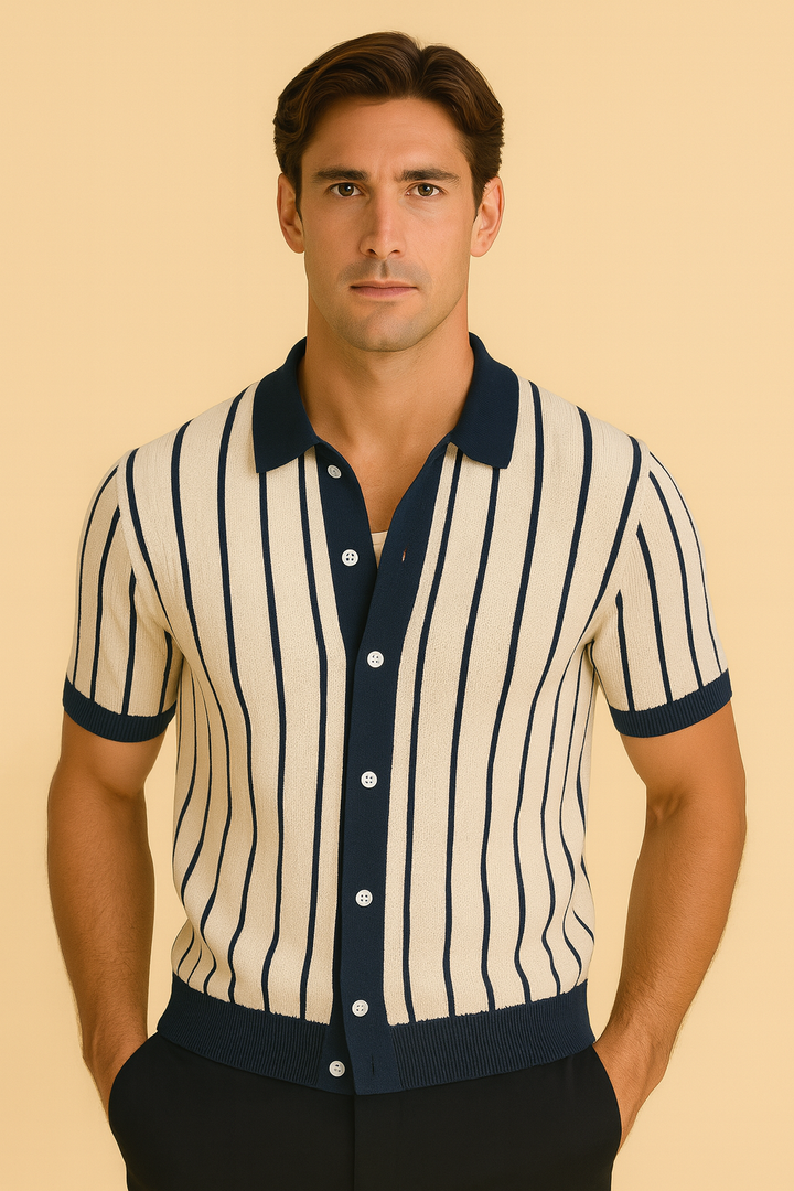 Ribbed-Stripe Knit Resort Shirt