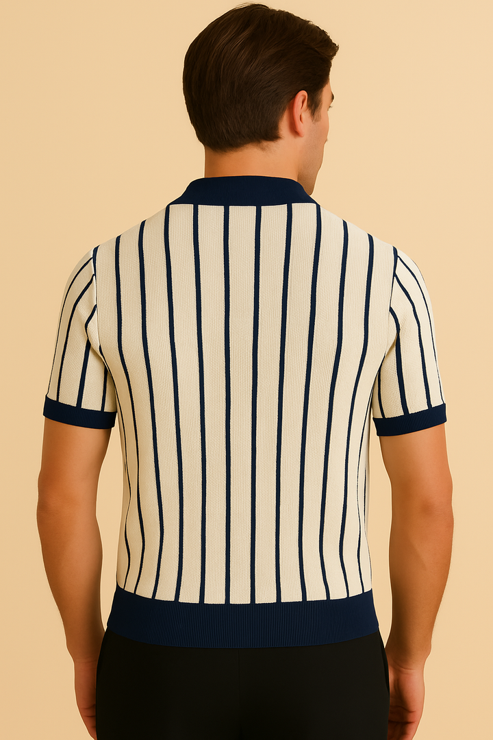 Ribbed-Stripe Knit Resort Shirt