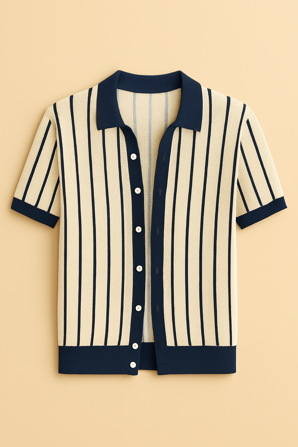 Ribbed-Stripe Knit Resort Shirt
